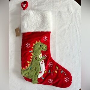 Cupcakes & cashmere Child Red Christmas Stocking with Dinosaur New Cut tag